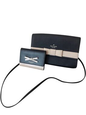 Kate Spade Set Black & Warm Beige Kirk Park New Crossbody & Trifold Bow Wallet